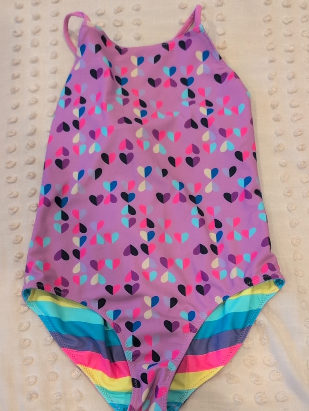 Lands' End Girls' Purple Heart-Print One-Piece Swimsuit Reversible